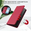 A red flip phone case is shown with text highlighting its magnetic adsorption feature. Produktbild-Vorschau