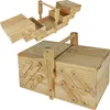 A wooden sewing box is shown in two views: one open and one closed. Podgląd zdjęcia produktu