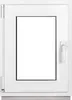 A white window frame with a clear glass pane and a white handle. Produktbild-Vorschau