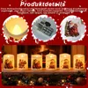 A collage of images showing LED Christmas candles, their battery compartment, and a close-up of a Santa Claus design on a candle. Produktbild-Vorschau