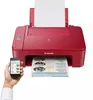 A hand holds a smartphone next to a red Canon PIXMA printer that is printing a document. Anteprima dell’immagine prodotto