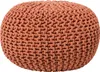 A round, knitted pouf in a copper/orange color against a white background. Produktbild-Vorschau