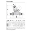 A diagram showing the dimensions of a Caleffi pressure reducer, accompanied by a table of specifications. Anteprima dell’immagine prodotto