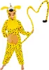 A person wearing a yellow and black spotted animal costume with a long tail. Produktbild-Vorschau