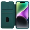 A flip case for an iPhone 14 Plus is shown open, revealing the phone's screen and the inside of the case. Produktbild-Vorschau