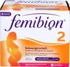 The image shows the front of a product box for Femibion 2, a pregnancy supplement. It features a silhouette of a pregnant woman and product information. Produktbild-Vorschau