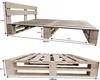 Two views of a wooden pallet bed frame with dimensions indicated. Produktbild-Vorschau