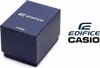 A dark blue Casio Edifice watch box with the brand logo and name printed on it, next to the Casio Edifice logo. Produktbild-Vorschau