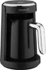 A black coffee maker with a silver handle and trim, shown from the front. Produktbild-Vorschau