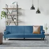 Schlafsofa mit Armlehnen Blau Samt Produktbild-Vorschau 2
