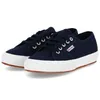 A pair of navy blue Superga sneakers with white soles and laces, shown from a slightly elevated side angle against a white background. Produktbild-Vorschau