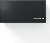 A black rectangular product with a logo on it, casting a shadow on a white background. Produktbild-Vorschau