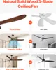 A collage of images comparing different features of a ceiling fan, highlighting wood blades, powerful airflow, and attractive/durable design versus plastic blades, weak airflow, and cracks over time. Voir les images du produit
