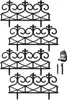 Four black decorative fence sections are arranged in a stack, with some small accessories to the right. Produktbild-Vorschau
