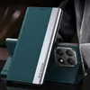 A teal and silver flip phone case is shown standing upright, with a phone in the background also in a teal case, showcasing its camera. Produktbild-Vorschau