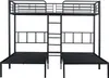 A black metal triple bunk bed with a ladder, shown against a white background. Voir les images du produit