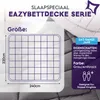 A marketing image for a Slaapspeciaal bed blanket, showing its dimensions and features. Produktbild-Vorschau
