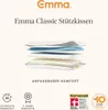 A layered diagram of a pillow with marketing text and certifications. Produktbild-Vorschau