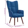 A blue armchair with dimensions indicated by measurement lines and text. Produktbild-Vorschau