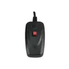 A black remote control with a red button and two red indicator lights, connected to a black cable. Náhľad obrázku produktu