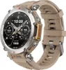 A smartwatch with a beige strap and a silver bezel, displaying time and health metrics. Náhled obrázku produktu