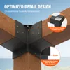 Close-up of black metal corner brackets connecting wooden beams, with inset diagrams highlighting features. Náhled obrázku produktu
