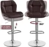 Two bar stools are shown, one demonstrating height adjustment and the other demonstrating 360-degree rotation. Produktbild-Vorschau