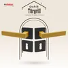A marketing image showcasing a set of door handles and keyhole plates, presented within a stylized archway graphic. Produktbild-Vorschau