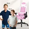 Two children are shown next to a pink gaming chair, with height markers indicating 100 cm and 160 cm. Produktbild-Vorschau