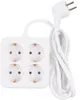 A white power strip with four outlets and a white power cord and plug, isolated on a white background. Produktbild-Vorschau