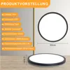 A product presentation image showing a round LED ceiling light with its specifications listed. Voir les images du produit