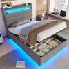 A bedroom scene featuring a bed with storage and LED lighting. Produktbild-Vorschau