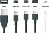 A diagram showing different types of USB connectors and cables. Produktbild-Vorschau