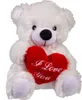 A white teddy bear holding a red heart with the text "I Love You" on it. Produktbild-Vorschau