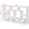 A white wall shelf with multiple compartments, shown against a white background. Dimensions are indicated with red lines and text. Voir les images du produit
