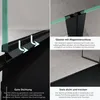 A split image showing details of a shower enclosure, with text descriptions of features. Produktbild-Vorschau