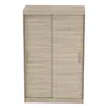 A front view of a two-door sliding wardrobe with a wood-grain finish. Voir les images du produit