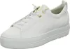 A white leather sneaker with gold accents is shown from a side angle against a white background. Voir les images du produit