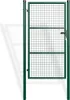 A green metal garden gate with a wire mesh infill, shown standing upright against a white background. Produktbild-Vorschau