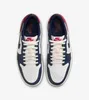 A top-down view of a pair of Nike Air Jordan 1 Retro Low sneakers. Voir les images du produit