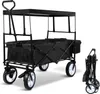 A black foldable wagon with a canopy is shown against a white background. A smaller, folded version of the wagon is visible to the right. Produktbild-Vorschau