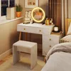 COSTWAY Make-up tafel met kruk, afneembare LED-spiegel, 3 Productafbeelding-voorbeeld 9