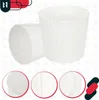 Two white plastic plant pots are shown, one in front of the other. The front pot is slightly angled, and the back pot is mostly visible. There are three circular close-up views of the pot's texture and rim at the bottom of the image. There are also some ov Produktbild-Vorschau