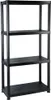 A black, four-tier plastic shelving unit against a white background. Produktbild-Vorschau