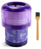 A purple vacuum cleaner filter and a small brush are shown against a white background. Produktbild-Vorschau
