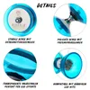 A collage of four close-up images detailing different aspects of a blue diabolo. Produktbild-Vorschau