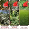 A collage of images showing different types of blades for a grass trimmer and the results of using them on various types of vegetation. Produktbild-Vorschau