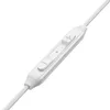 A close-up shot of white in-ear headphones with an inline remote control. Produktbild-Vorschau