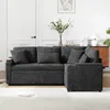A dark gray sectional sofa with a pull-out bed function and storage is shown in a living room setting. Produktbild-Vorschau