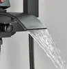 Close-up of a black waterfall faucet with water flowing. Náhled obrázku produktu